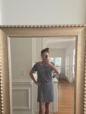 Calvin Klein Navy Blue and White Striped Mini Dress